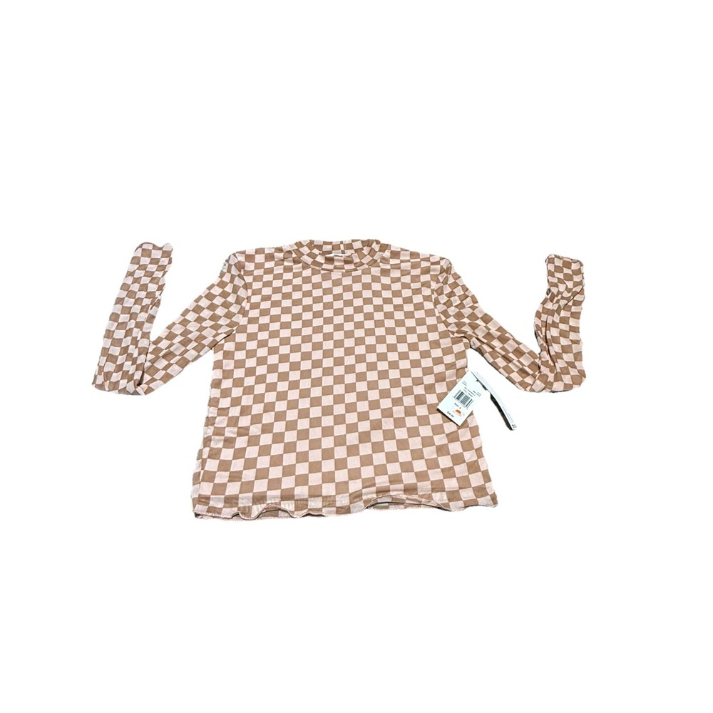 NWT Juniors Vanilla Star Long Sleeve Mini Checkered Mesh Mock Neck Top